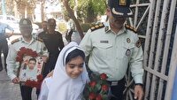 بدرقه دختر شهید فراجا از خانه تا مدرسه در شهر درچه