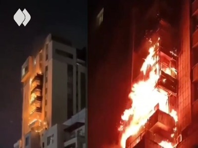 مهار موفقیت‌آمیز آتش‌سوزی گسترده در ساختمان ۱۶ طبقه در برف‌فروشان شیراز
