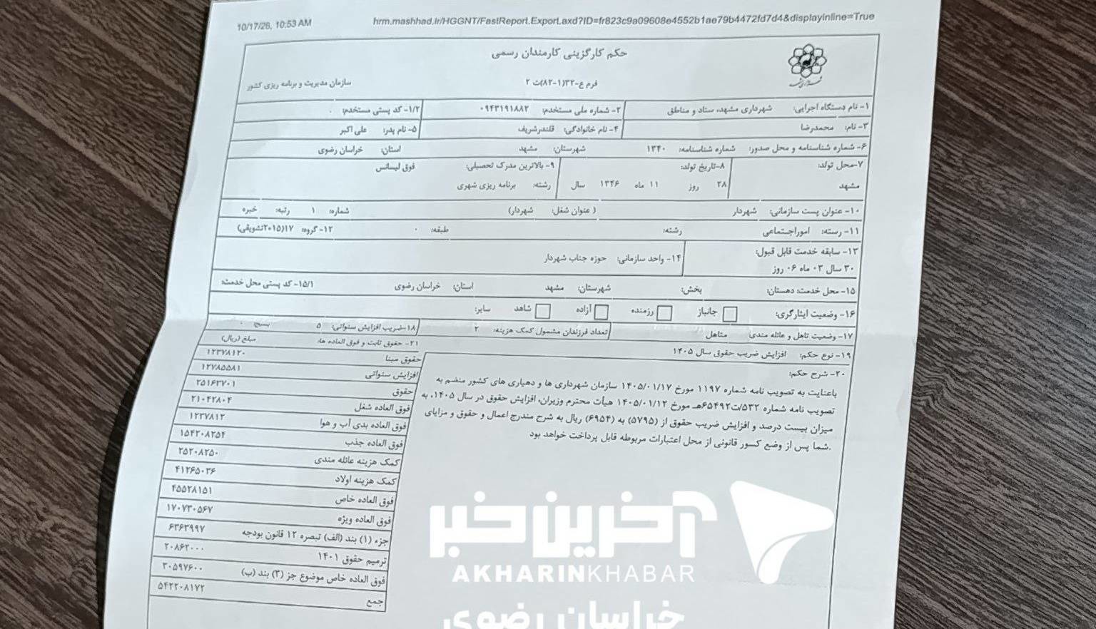 حقوق ۱۳۰ میلیونی شهردار مشهد خبرساز شد